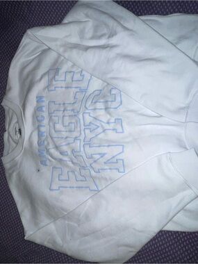 American Eagle Outfitters White Sweatshirt with Pale Blue Logo